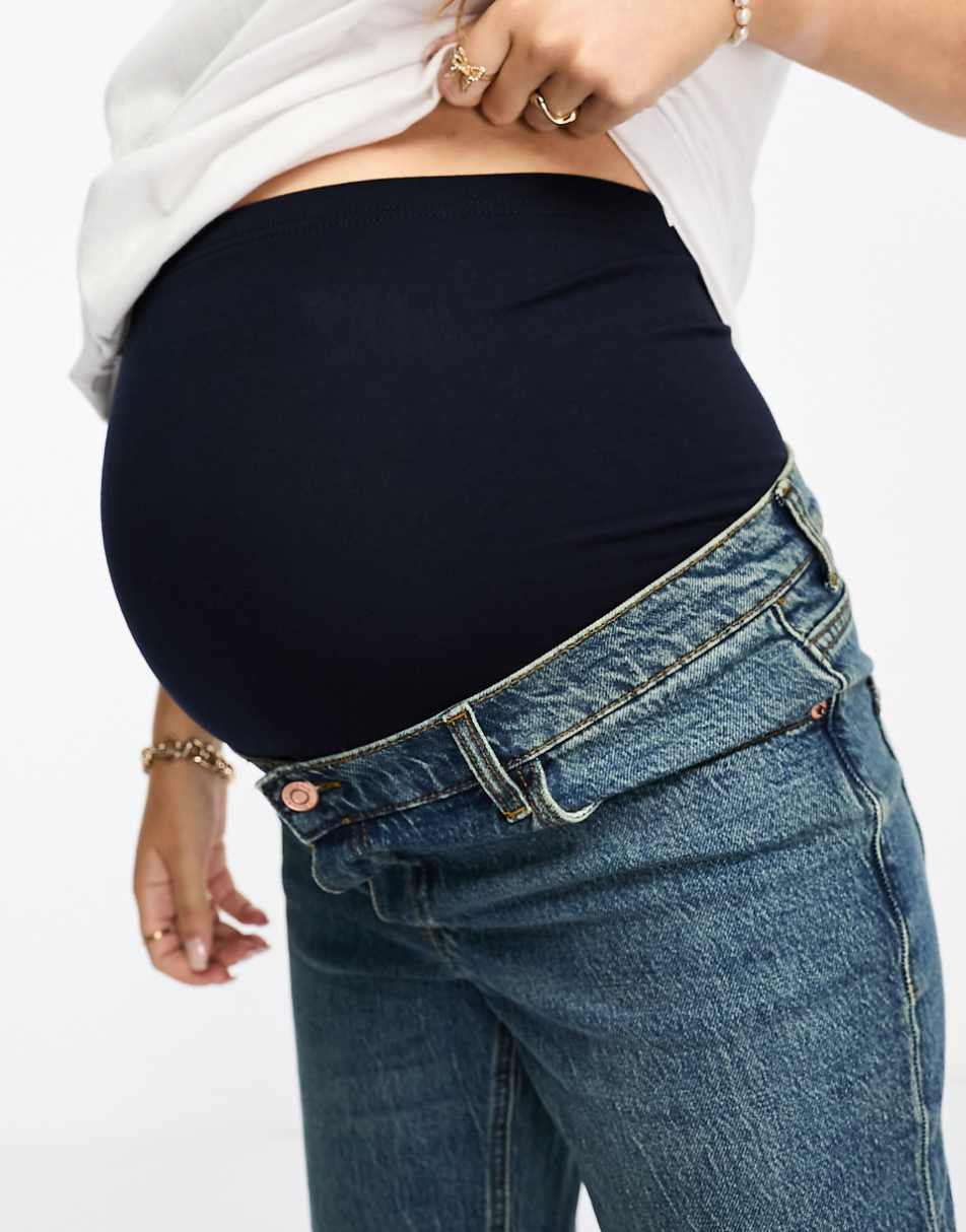 ASOS DESIGN Maternity slim fit comfort mom jeans in mid blue