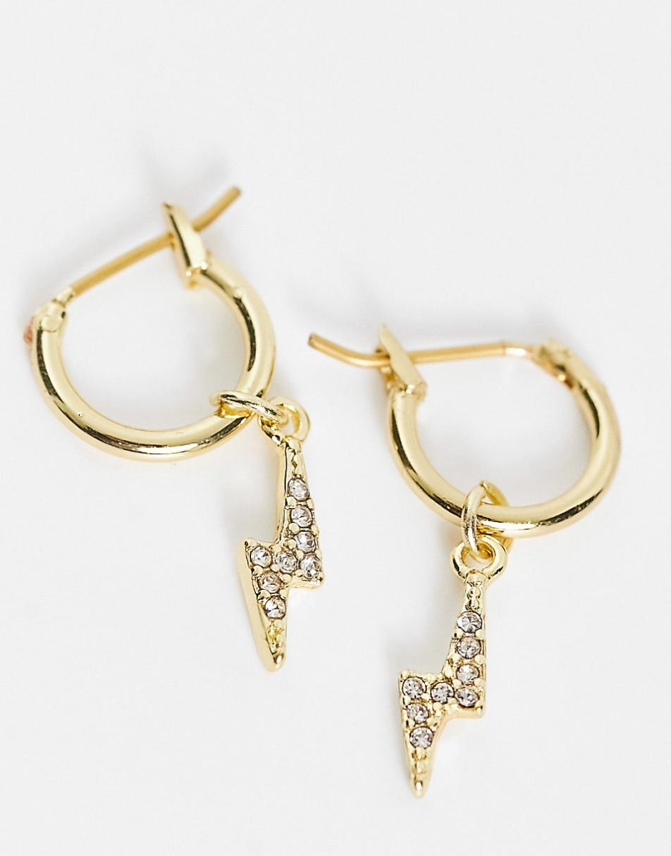 Pieces Exclusive 18k plated hoop earrings with lightning bolt drop in gold