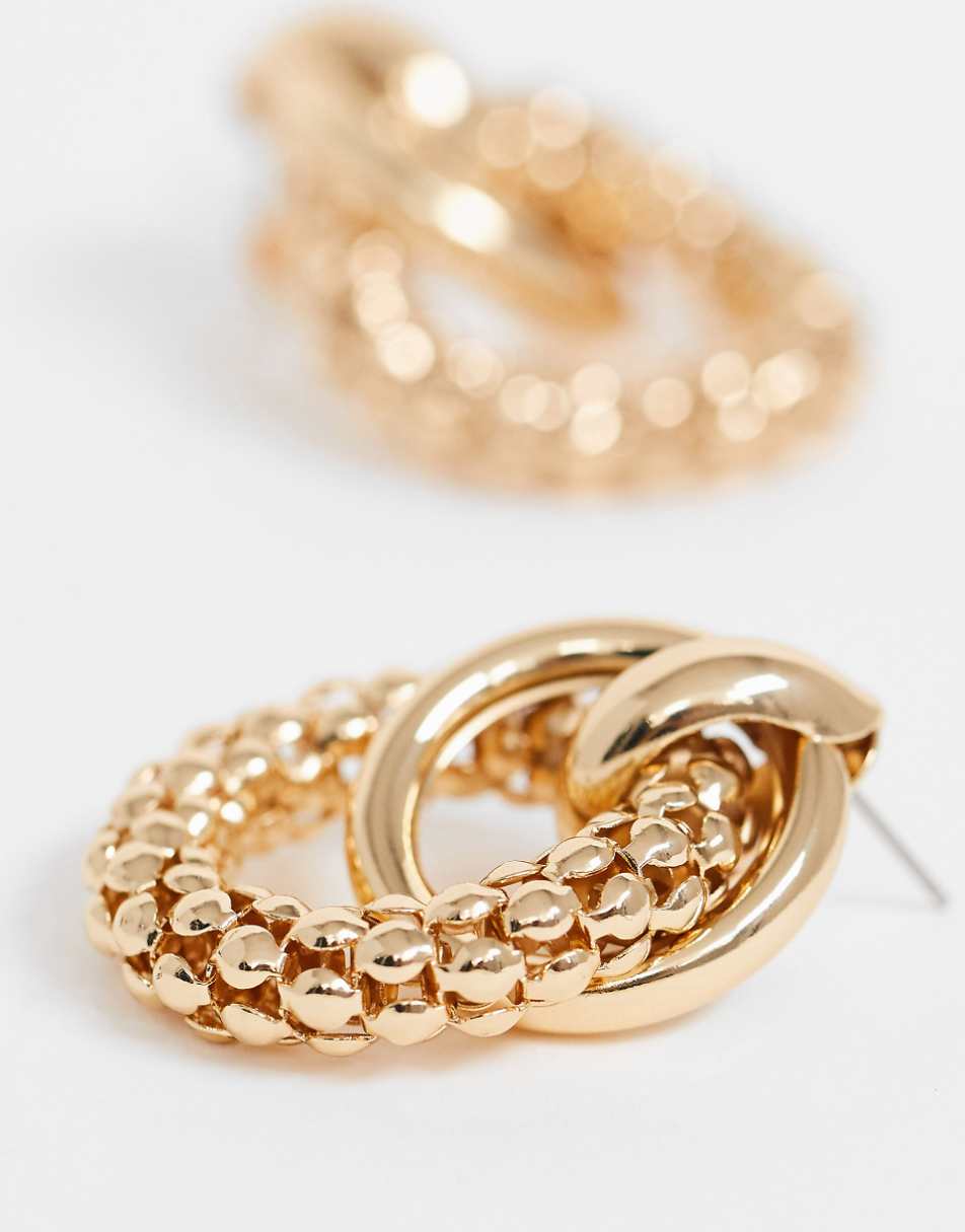 ASOS DESIGN earrings with textured link design in gold tone