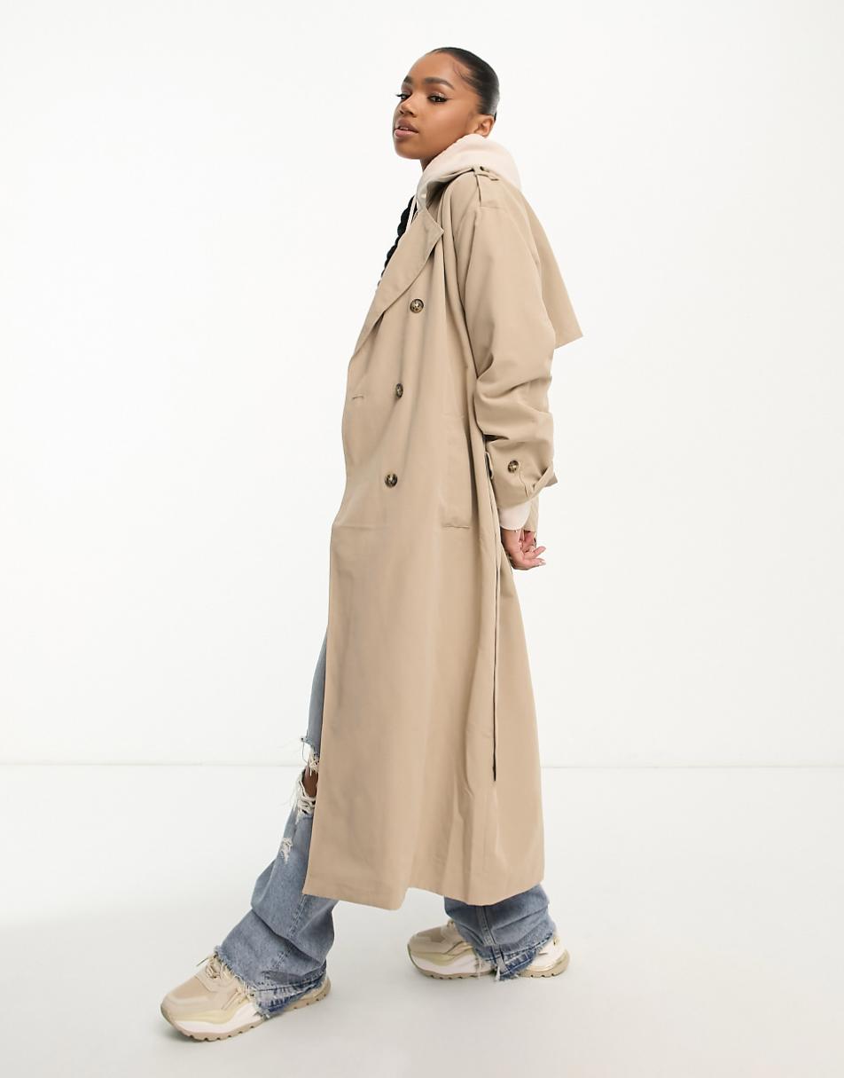 Vero Moda longline belted trench coat in stone