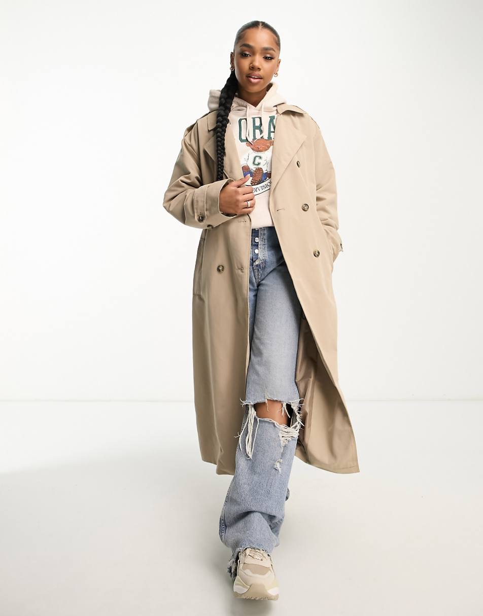 Vero Moda longline belted trench coat in stone