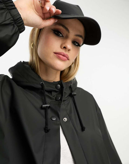 ASOS DESIGN Tall rubberized rain parka coat in black
