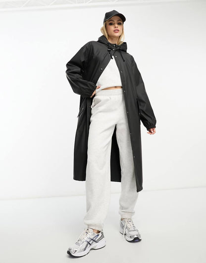ASOS DESIGN Tall rubberized rain parka coat in black