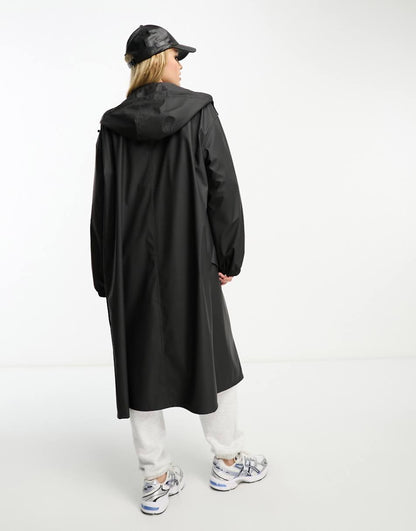 ASOS DESIGN Tall rubberized rain parka coat in black
