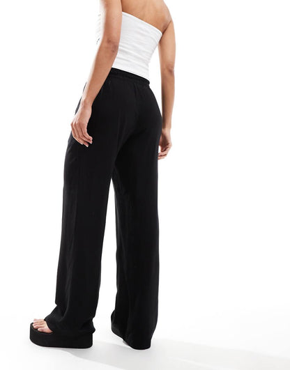 Monki drawstring waist pants in black