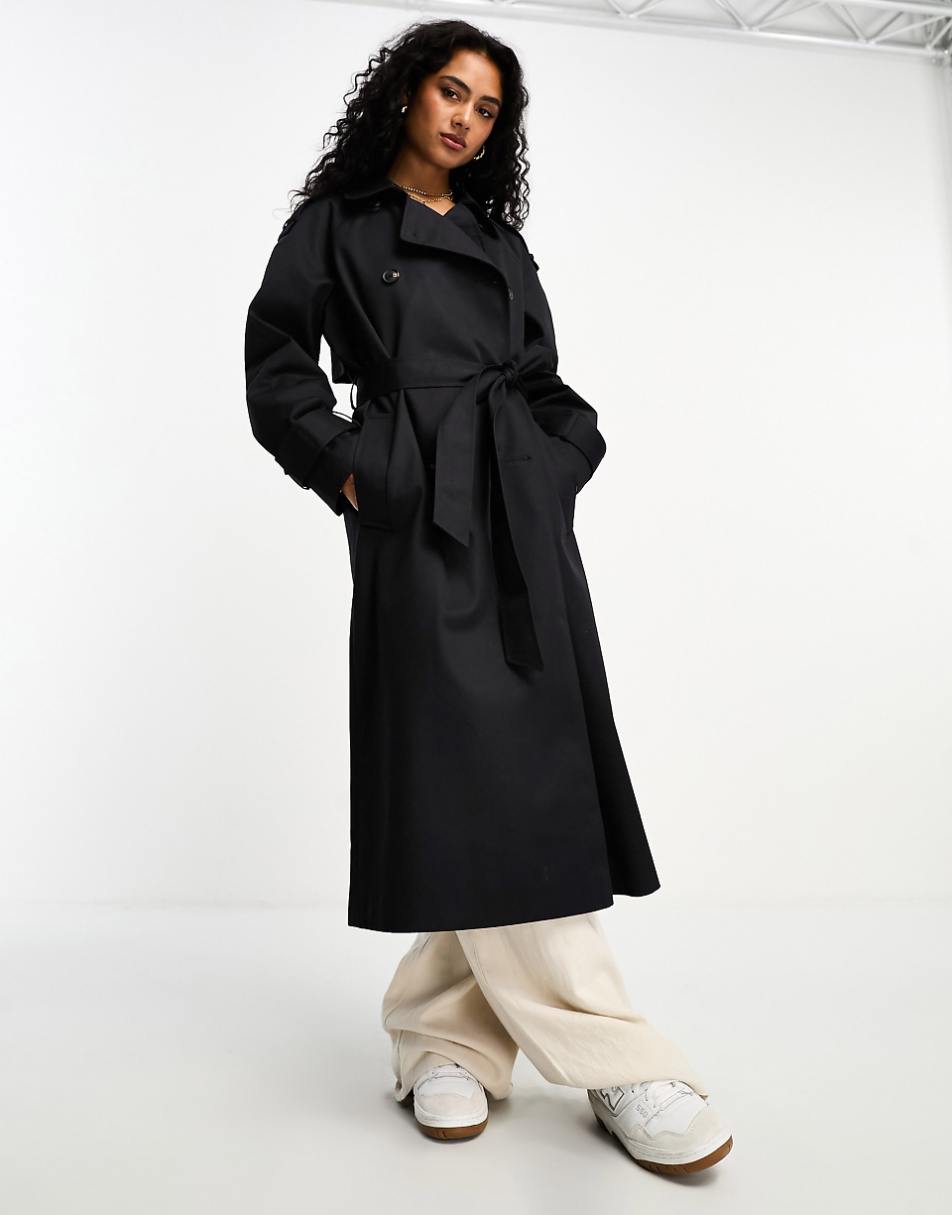 ASOS DESIGN longline trench coat in black