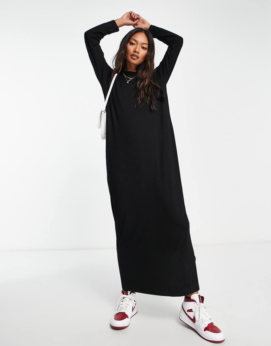 ASOS DESIGN long sleeve maxi t-shirt dress in black