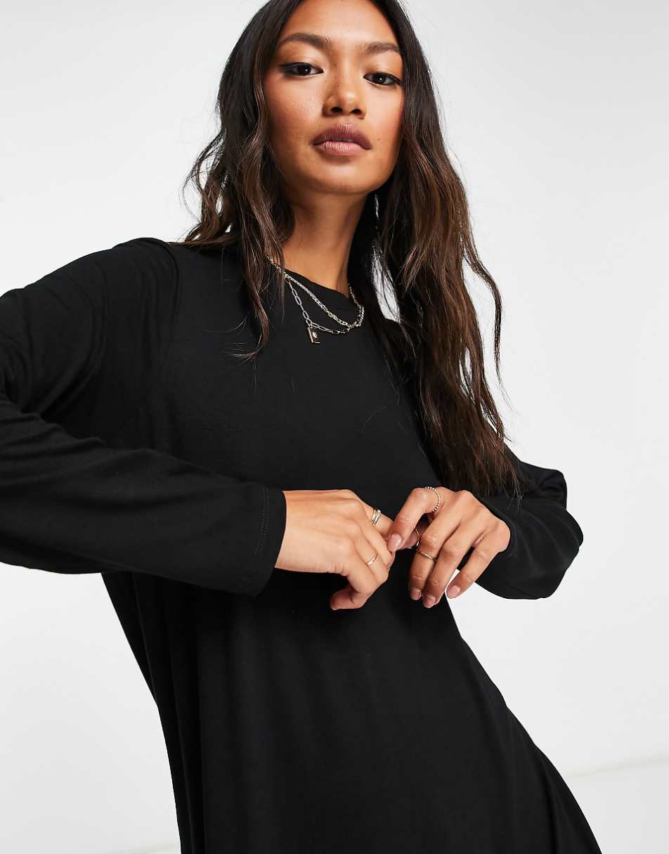 ASOS DESIGN long sleeve maxi t-shirt dress in black