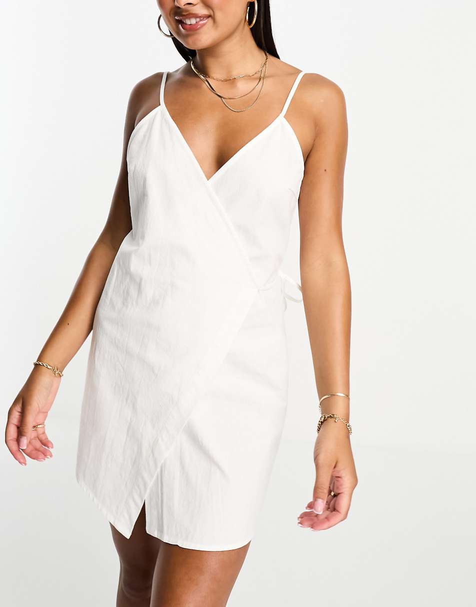 Vero Moda cotton wrap front mini beach dress in white