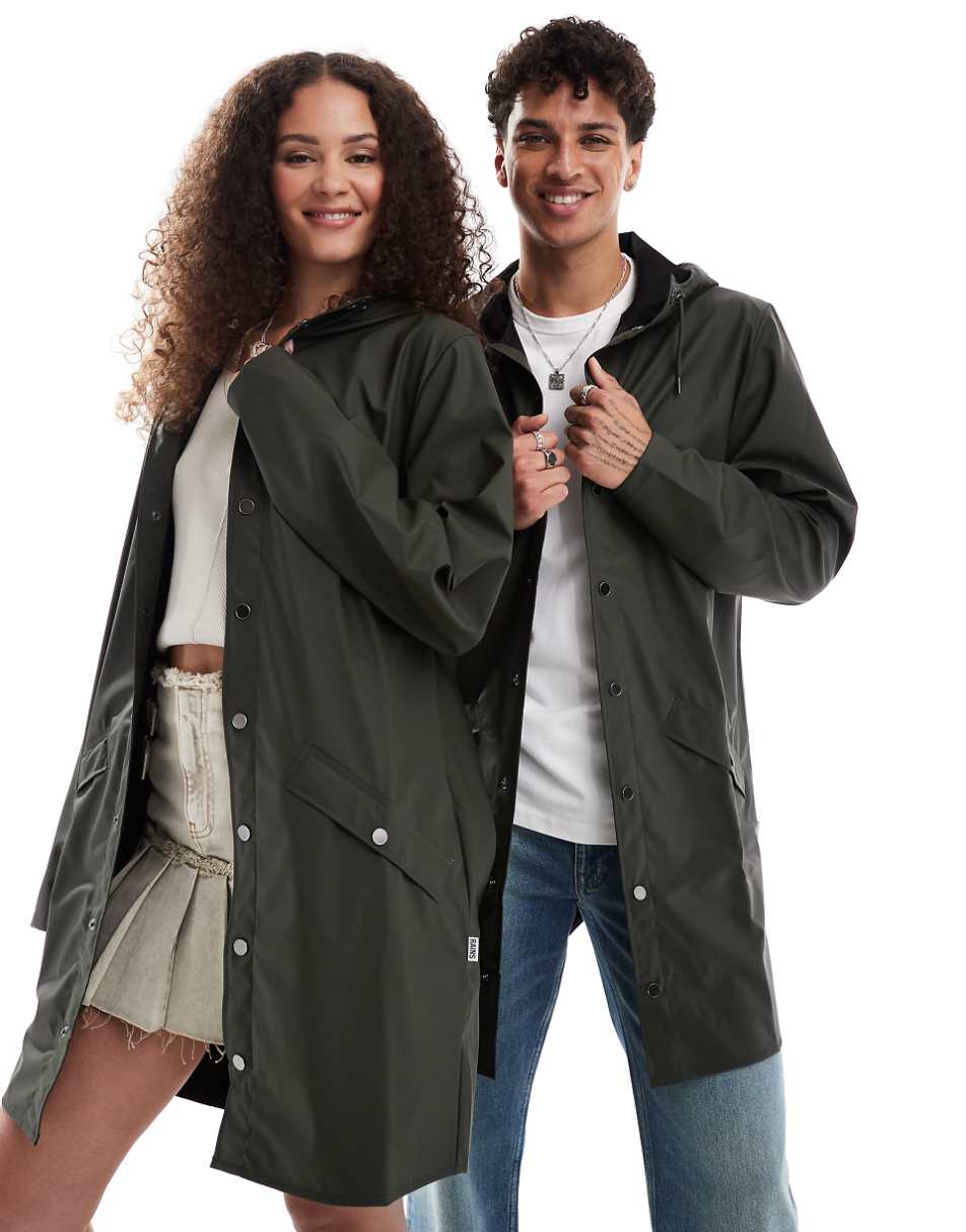 Rains 12020 unisex waterproof long jacket in green