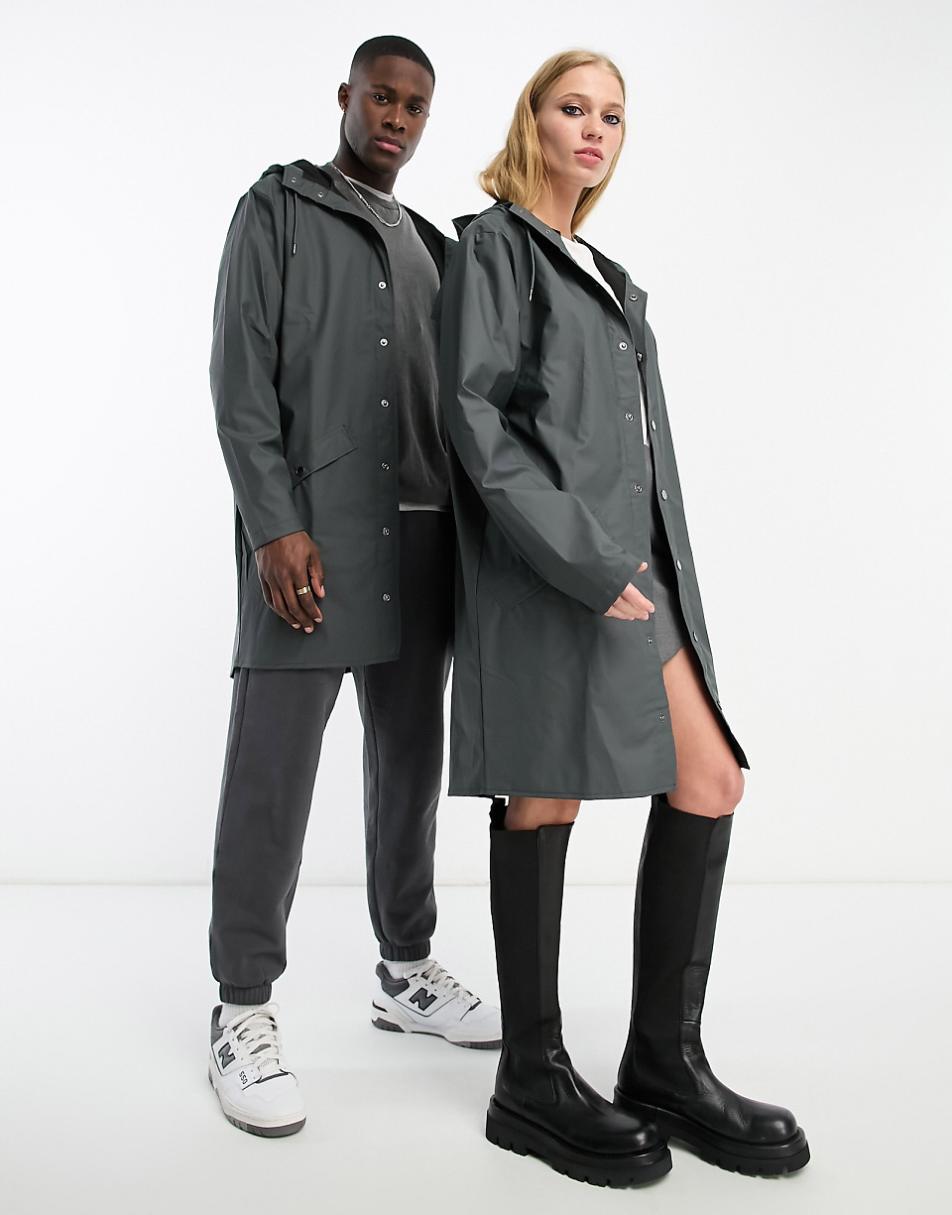 Rains 12020 unisex waterproof long jacket in slate