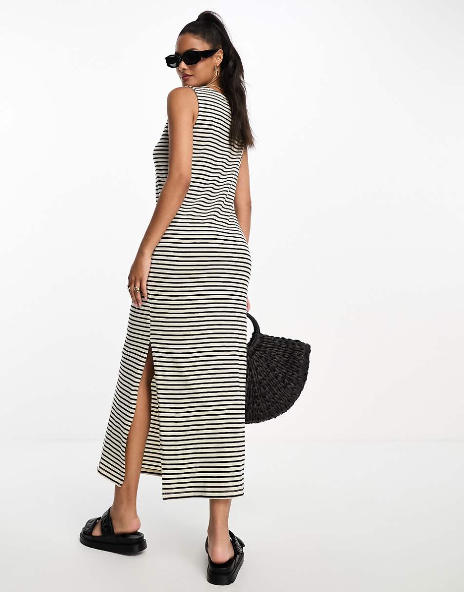 Vero Moda Aware sleeveless maxi dress in mono stripe