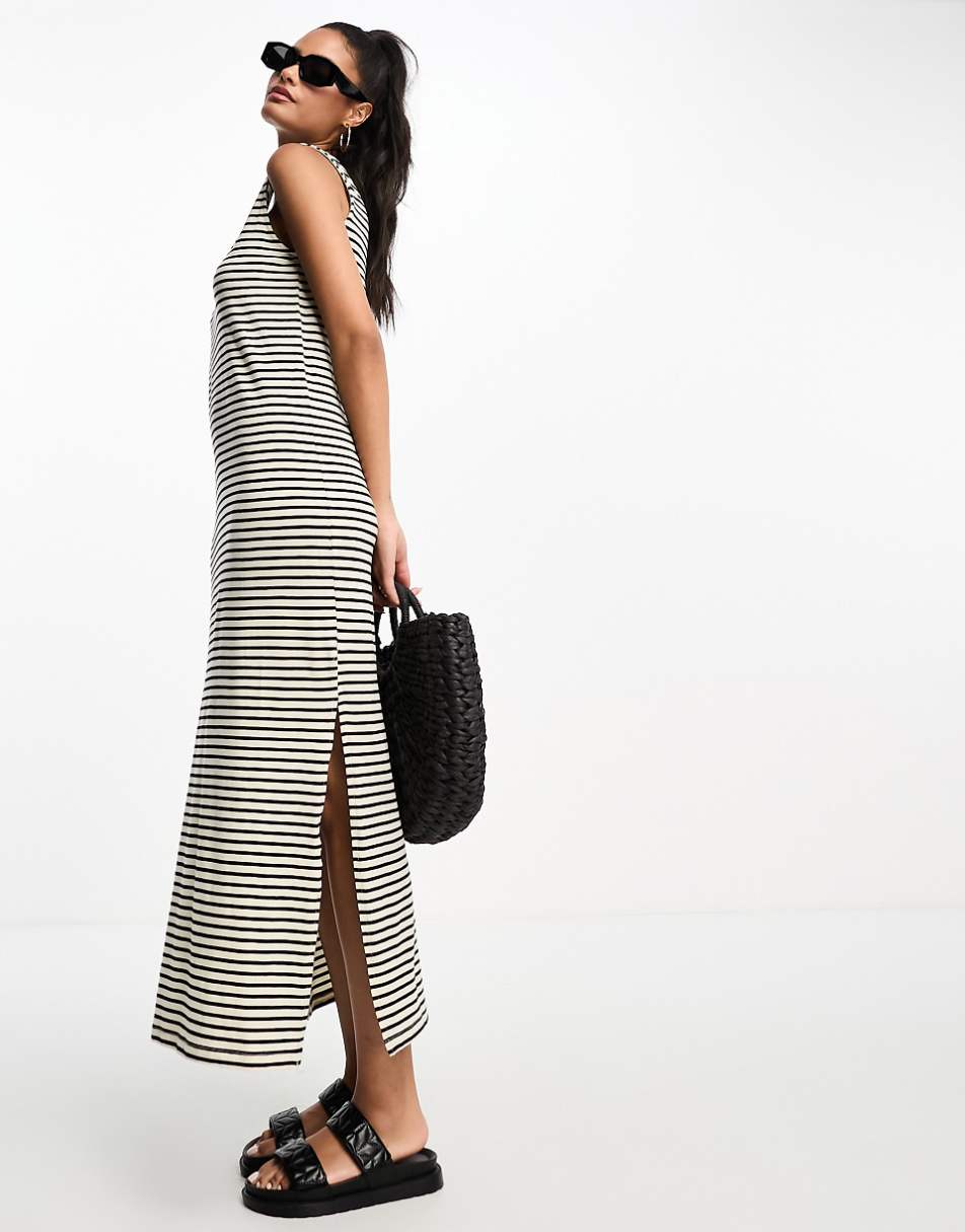 Vero Moda Aware sleeveless maxi dress in mono stripe