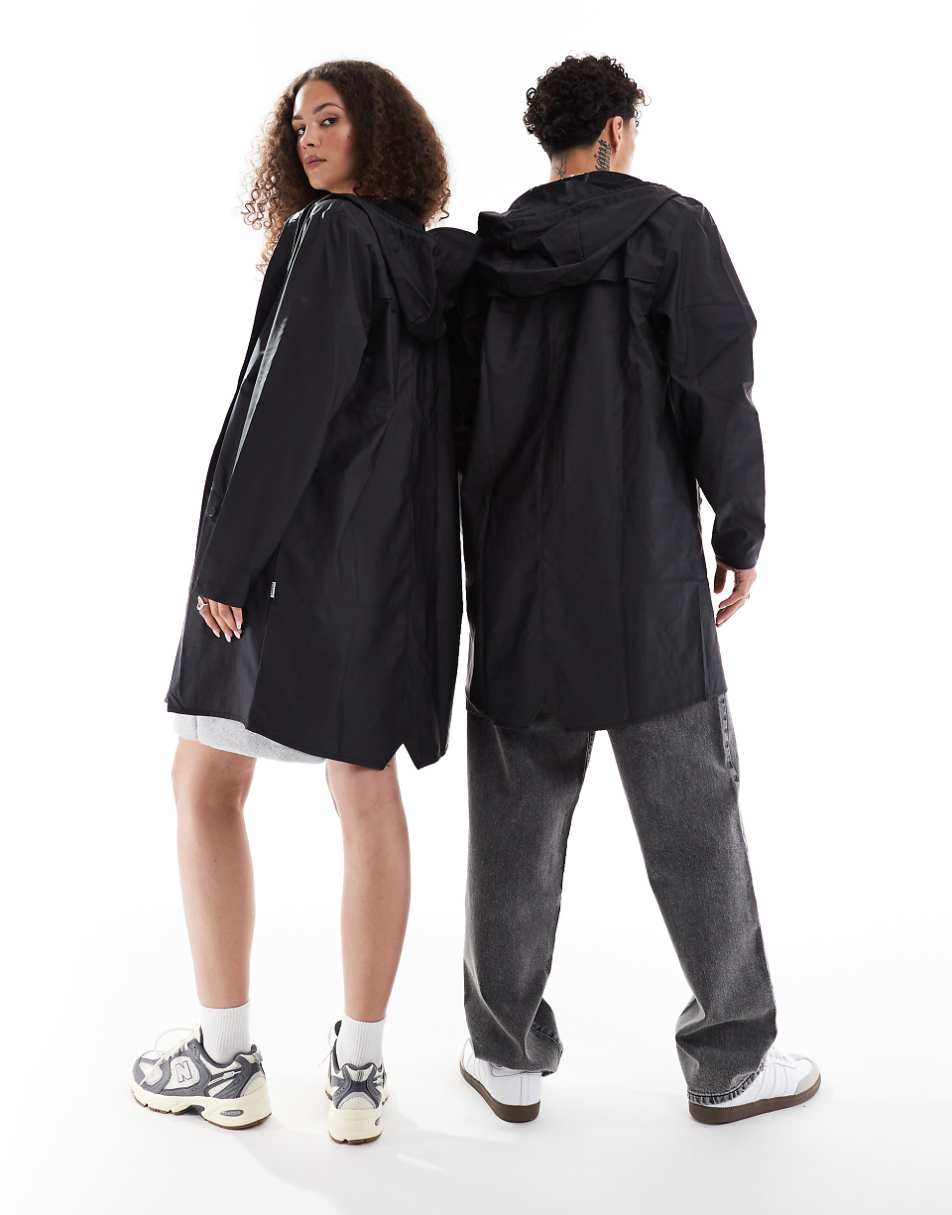 Rains 12020 unisex waterproof long jacket in black