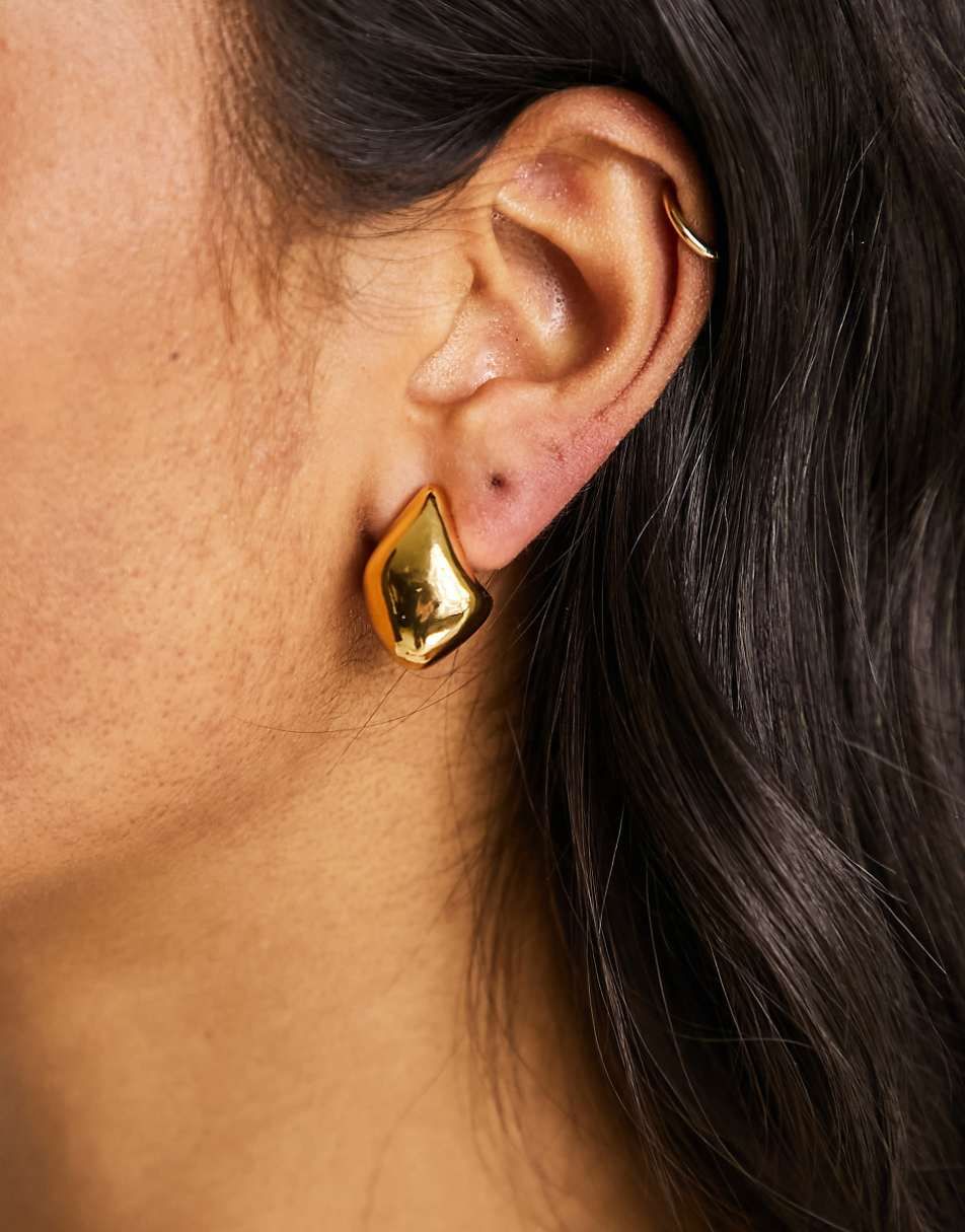 ASOS DESIGN 14k gold plated earrings with molten stud design