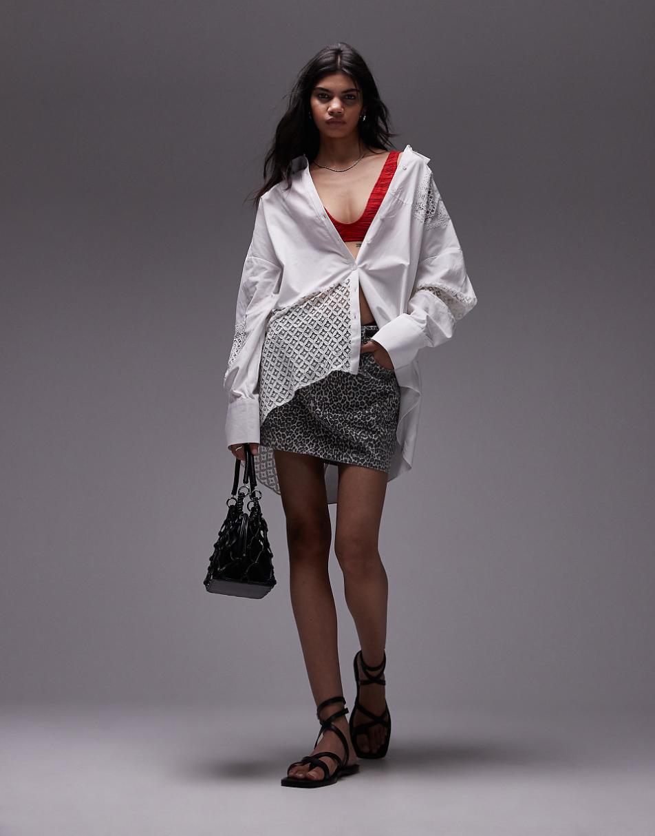 Topshop patched cutwork shirt in white