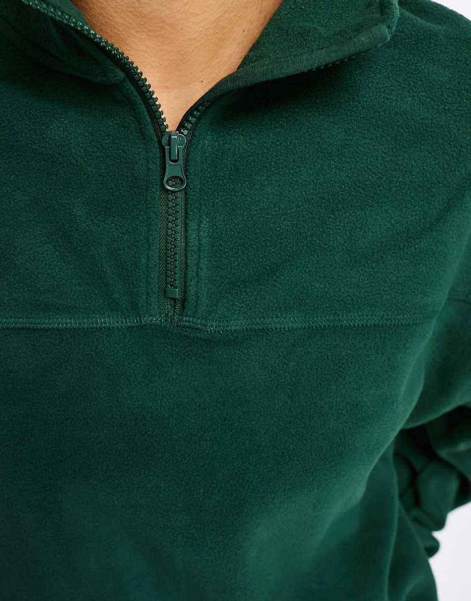 ASOS DESIGN half zip fleece in forest green