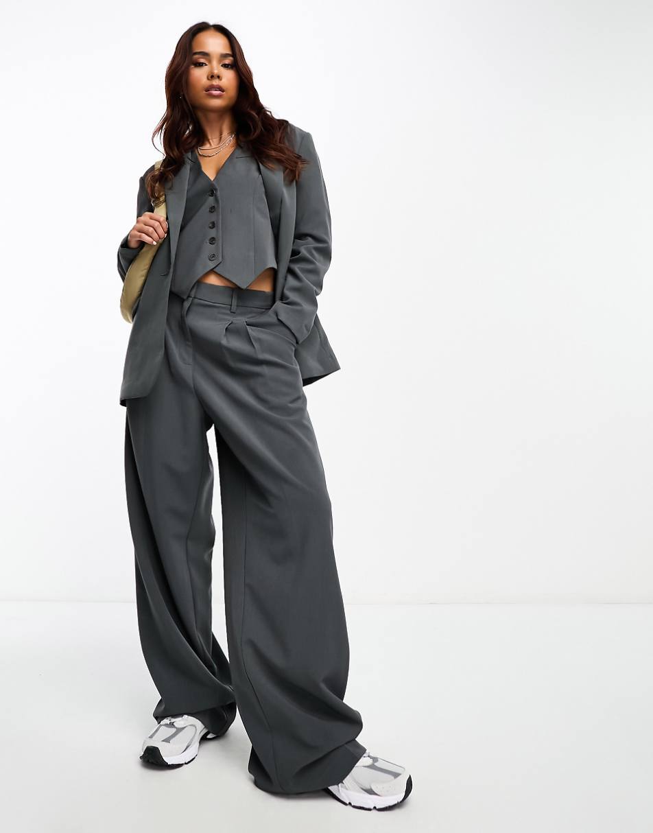 Vero Moda tailored wide leg dad pants in gray - part of a set