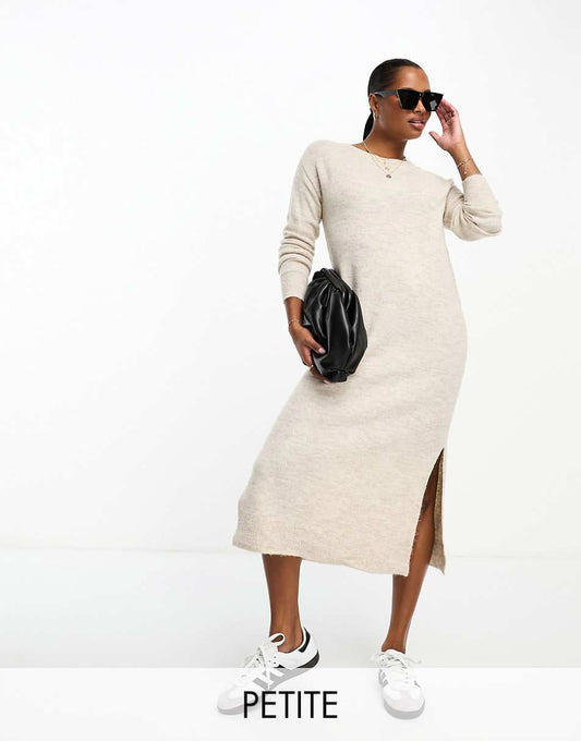 Vero Moda Petite knitted sweater midi dress in cream