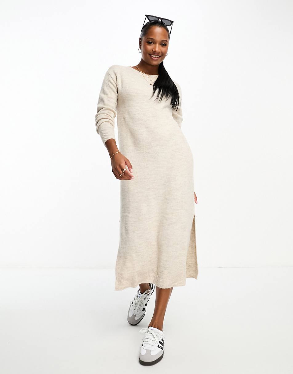 Vero Moda Petite knitted sweater midi dress in cream