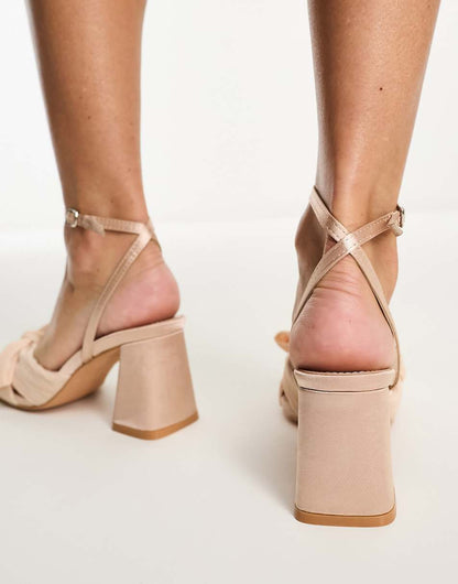 Glamorous Exclusive mid heel sandals with bow in blush