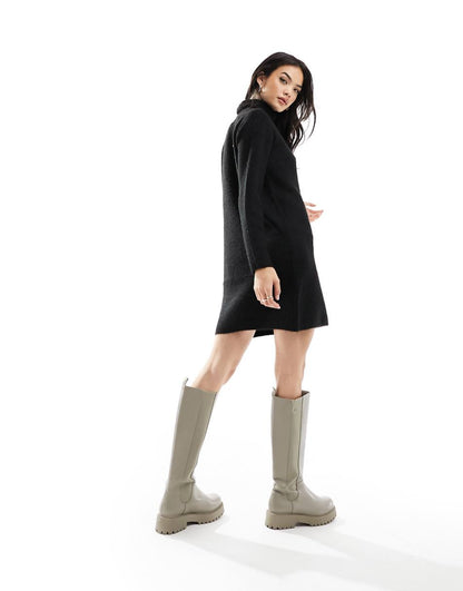 Pieces roll neck mini sweater dress in black