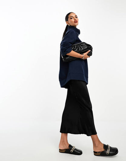 ASOS DESIGN super soft long line roll neck in navy - part of a set