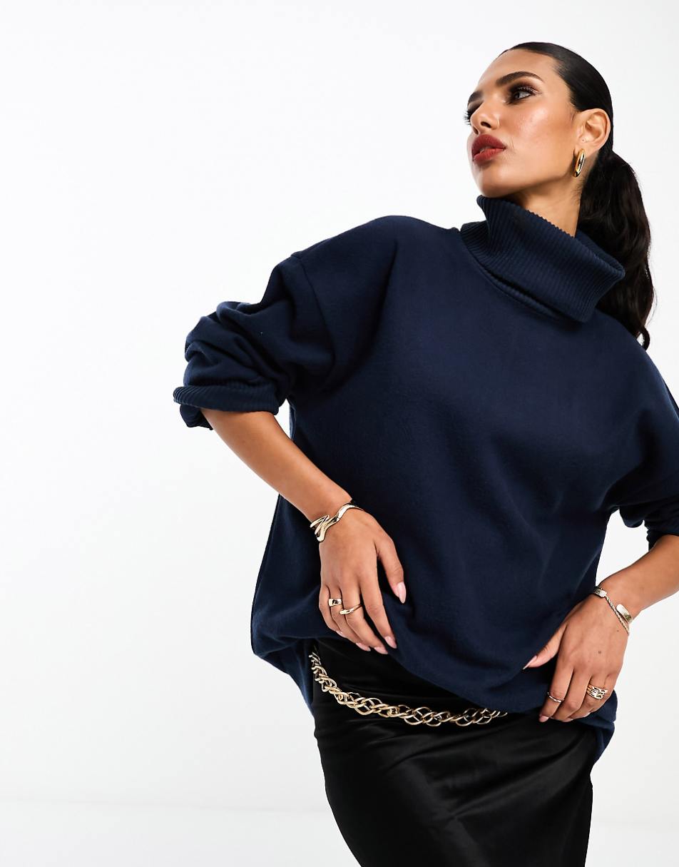 ASOS DESIGN super soft long line roll neck in navy - part of a set