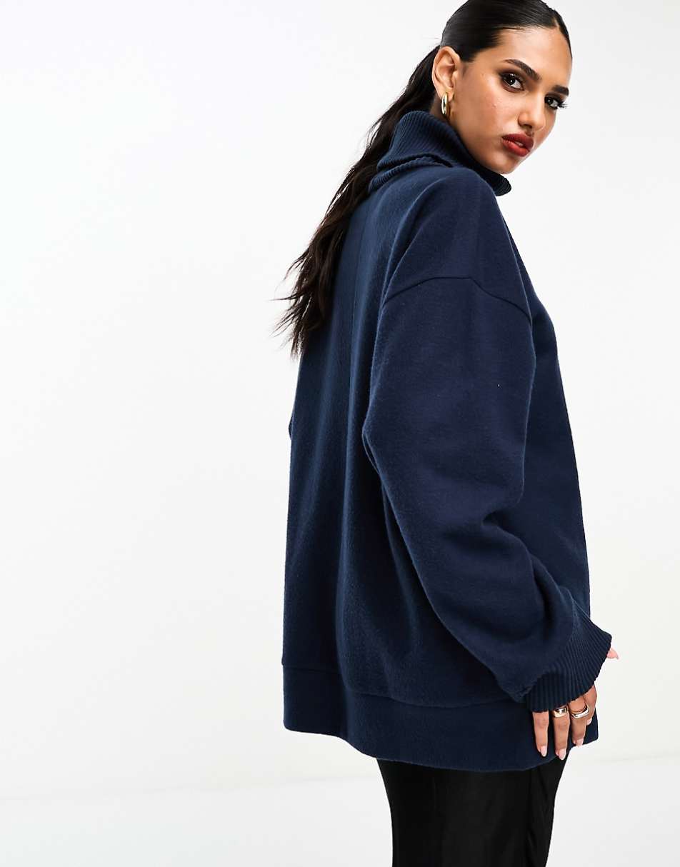 ASOS DESIGN super soft long line roll neck in navy - part of a set