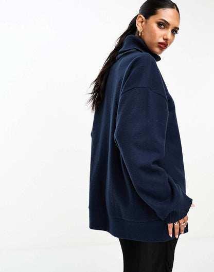 ASOS DESIGN super soft long line roll neck in navy - part of a set