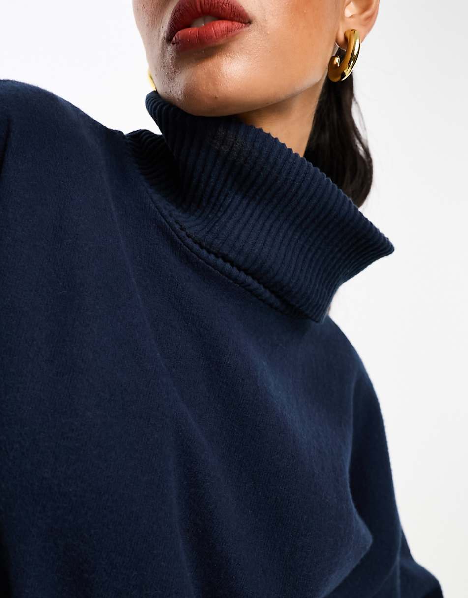 ASOS DESIGN super soft long line roll neck in navy - part of a set