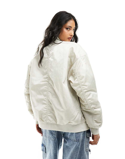 Nike mini swoosh varsity bomber jacket in light orewood brown