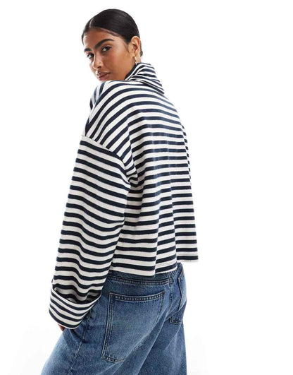 ASOS DESIGN super soft boxy turtle neck sweater in navy and cream stripe