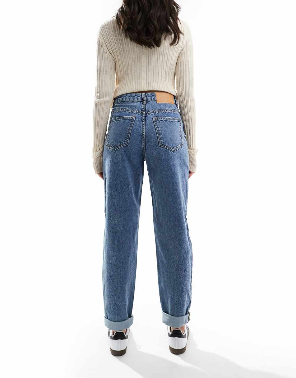 ASOS DESIGN high rise relaxed mom jeans in mid blue