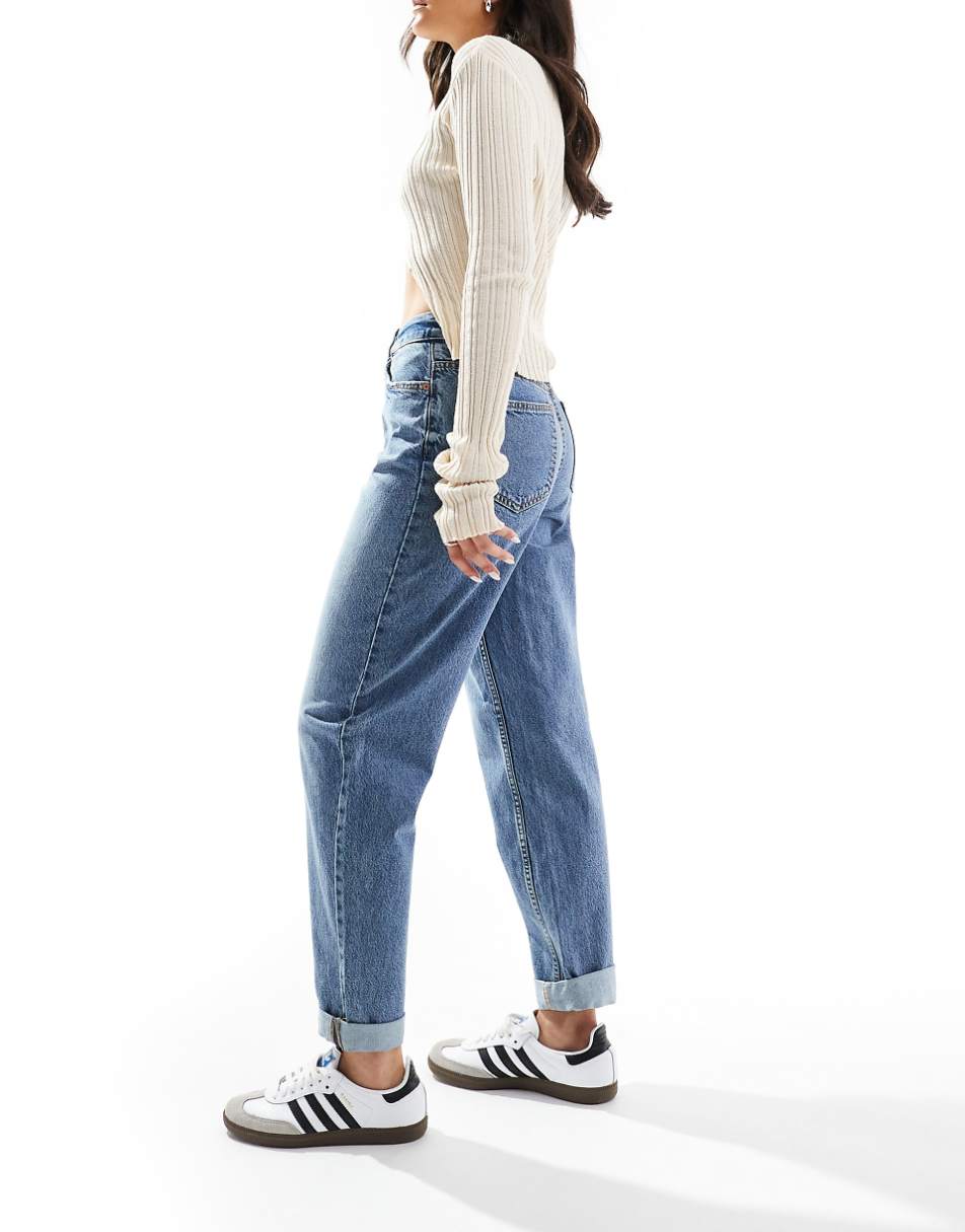 ASOS DESIGN high rise relaxed mom jeans in mid blue