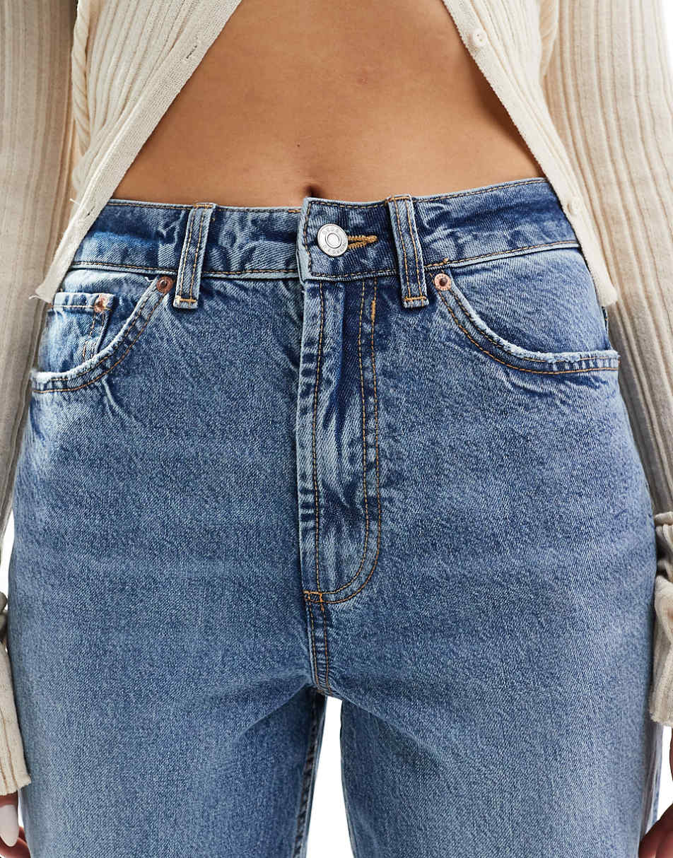 ASOS DESIGN high rise relaxed mom jeans in mid blue