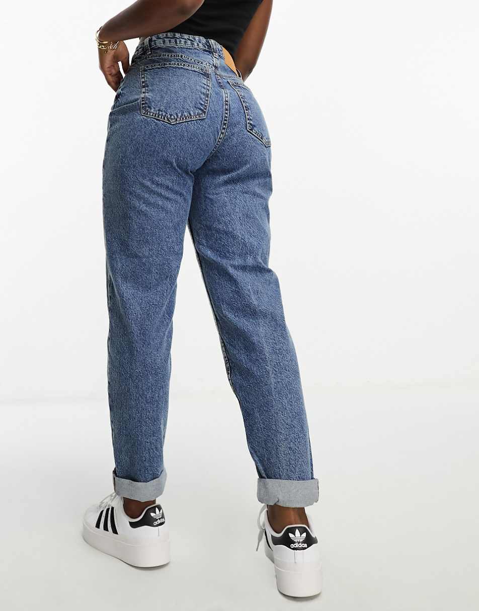 ASOS DESIGN Hourglass high rise relaxed mom jeans in mid blue