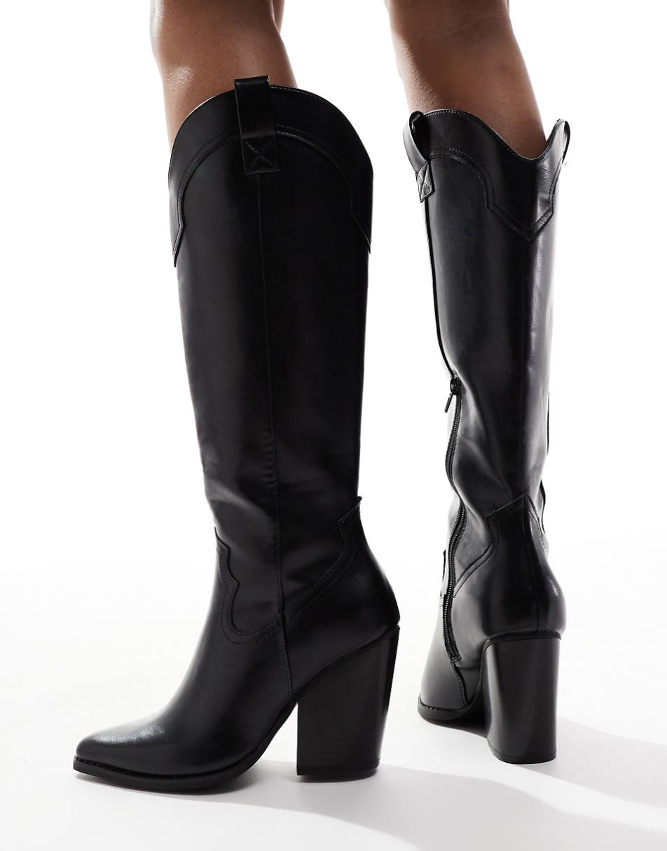 ASOS DESIGN Claudia western knee boots in black