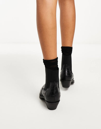 Only faux croc detail western boots in black