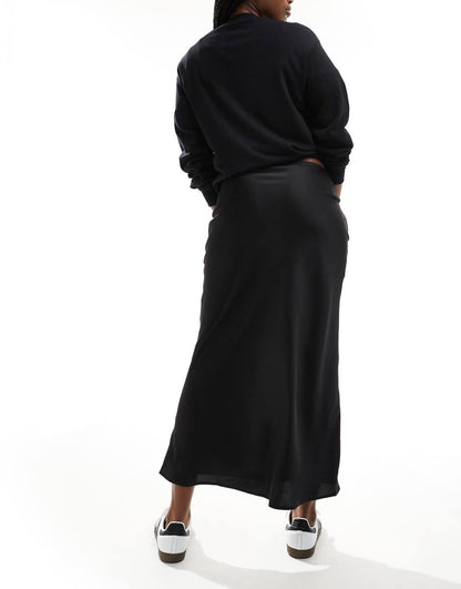 ASOS DESIGN satin bias midi skirt in black