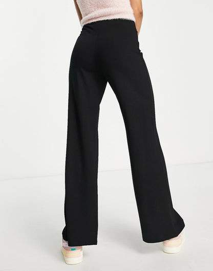 ASOS DESIGN Petite basic wide leg jersey pants in black