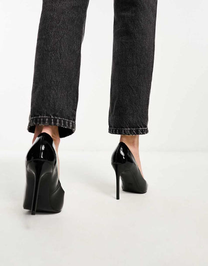 ASOS DESIGN Paphos pointed high heeled pumps in black patent