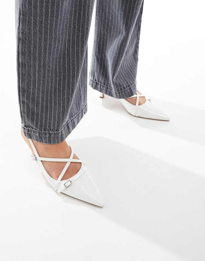 ASOS DESIGN Scottie buckle detail kitten heeled shoes in off white