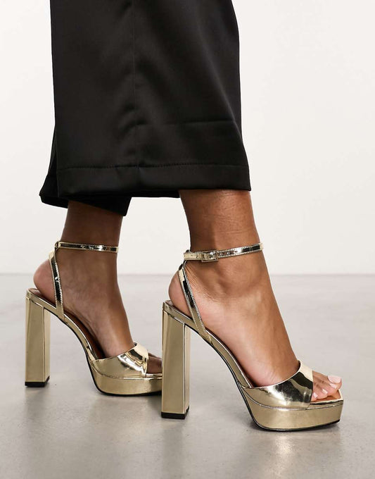 ASOS DESIGN Noun platform barely there block heel sandals in gold