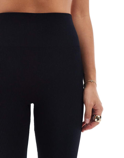 ASOS DESIGN seamless sculpting ribbed flare leggings in black - part of a set