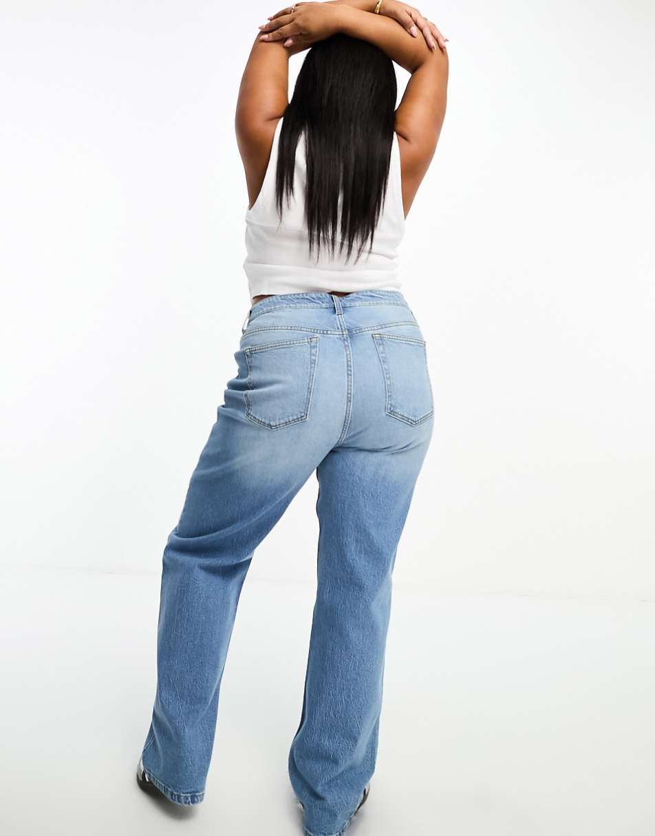 ASOS DESIGN Curve easy straight jeans in mid blue