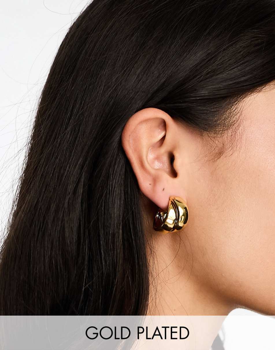 ASOS DESIGN 14k gold plated small hoop earrings with thick crossover design