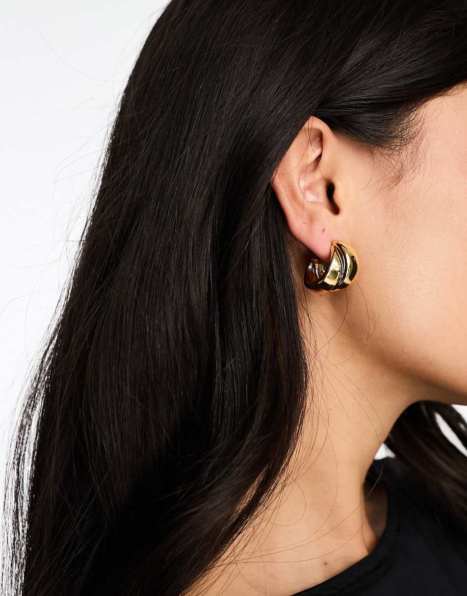 ASOS DESIGN 14k gold plated small hoop earrings with thick crossover design