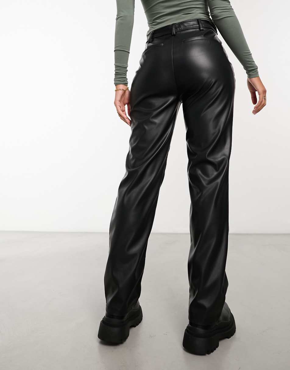 ASOS DESIGN faux leather straight leg pants in black