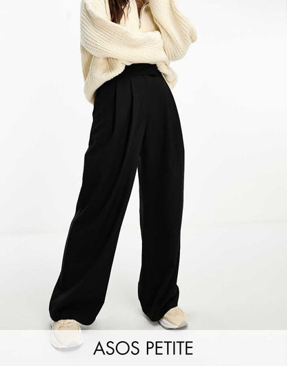 ASOS DESIGN Petite tailored wide leg dad pant in black